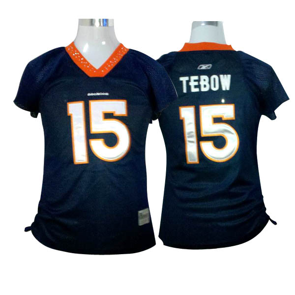 Broncos #15 Tim Tebow Blue Women's Field Flirt Stitched NFL Jersey - Click Image to Close
